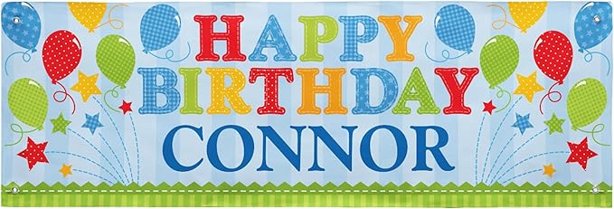 Let's Make Memories Personalized Blue Happy Birthday Banner for Kids - Custom Birthday Party Decorations - Indoor/Outdoor Vinyl - Any Name - Balloons and Stars - 6ft
