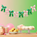 1 String of 8PCS Pink&Green Bow Garland Banner Wicked Party Decoration,Pre-Strung Satin Ribbon Ornaments for Birthday,Bachelorette Party,Wedding,Engagement,Baby Shower,Graduation Decor,Anniversary