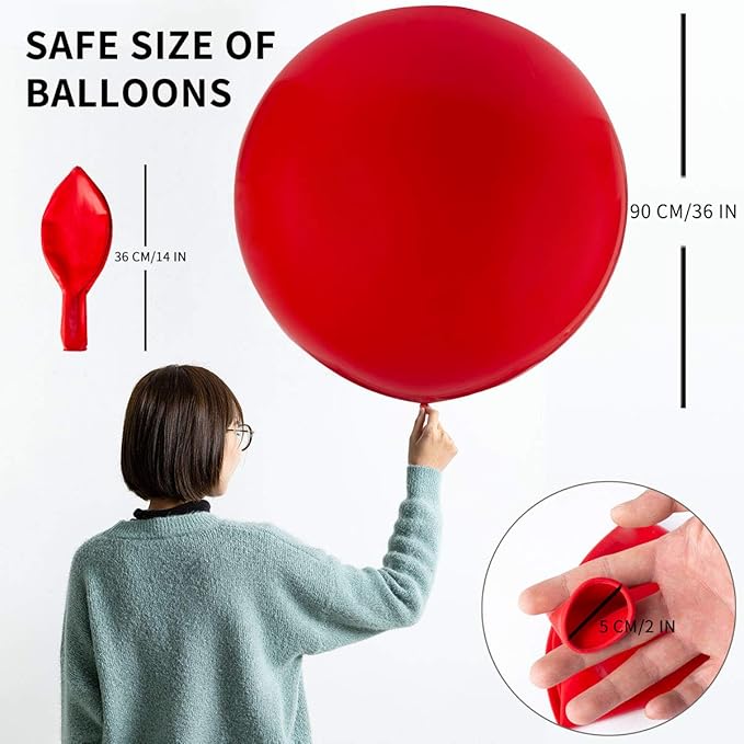 Giant 36 Inch White Balloons - Thick Latex White Big Round Balloons 6 Packs