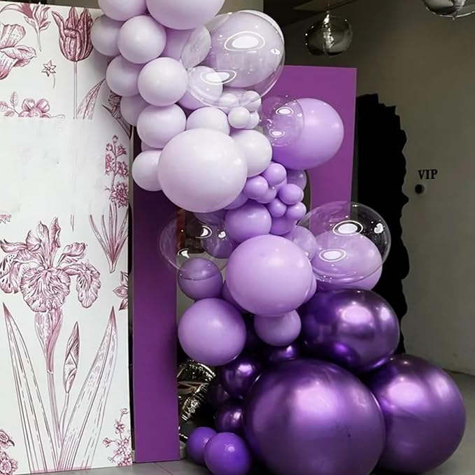 90pack Metallic Purple Balloons Different Size 18/12/10/5 Inch Metallic Purple Balloon Garland Arch Kit for Graduation, Wedding, Birthday, Anniversary, New Year Party Decorations