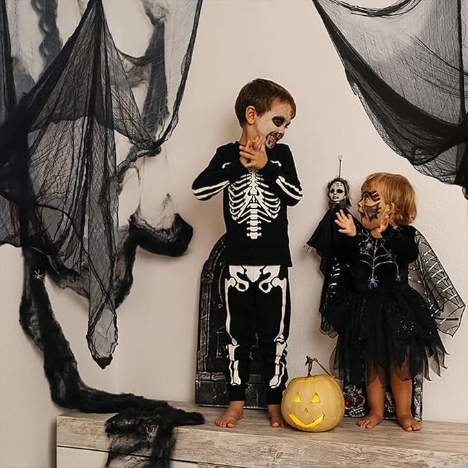 4 Pack Halloween Creepy Cloths, Scary Spooky Cloth Creepy Gauze, 30 x 72inch Freaky Loose Weave Creepy Cloth, Decorations for Haunted Houses Props Halloween Wall Outdoor Indoor Decor (Black)