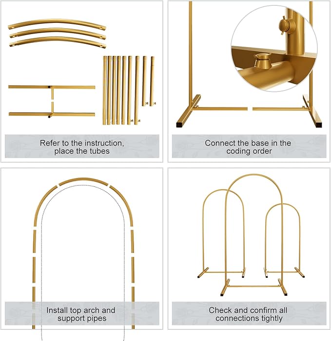 Metal Arch Backdrop Stand Set of 2, Heavy-Duty Balloons Arch Frame for Wedding Ceremony, Party, Baby Shower, Birthday Decorations (Gold, 7.2ft+6.6ft)