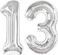 40 Inch Silver 13 Large Number Balloon, 13 31 Silver Birthday Party Decorations, Number 13 Foil Balloons for Anniversary Party Graduations Celebration Supplies