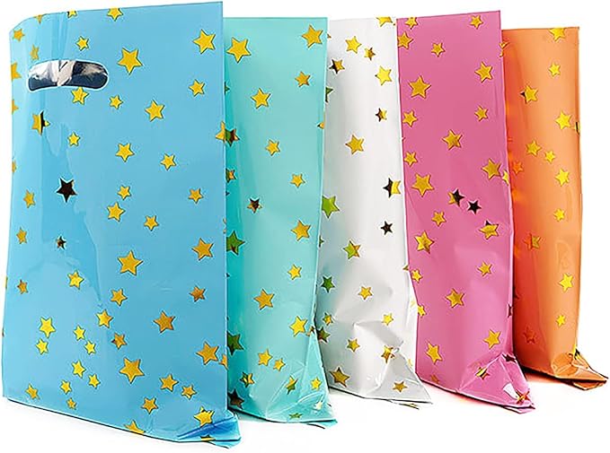 40pcs Party Favor Bags,Birthday Goodie Candy,Goodie Bags for Kids Party,Loot Bags for Kids Birthday Party with Star Pattern,5 Colors