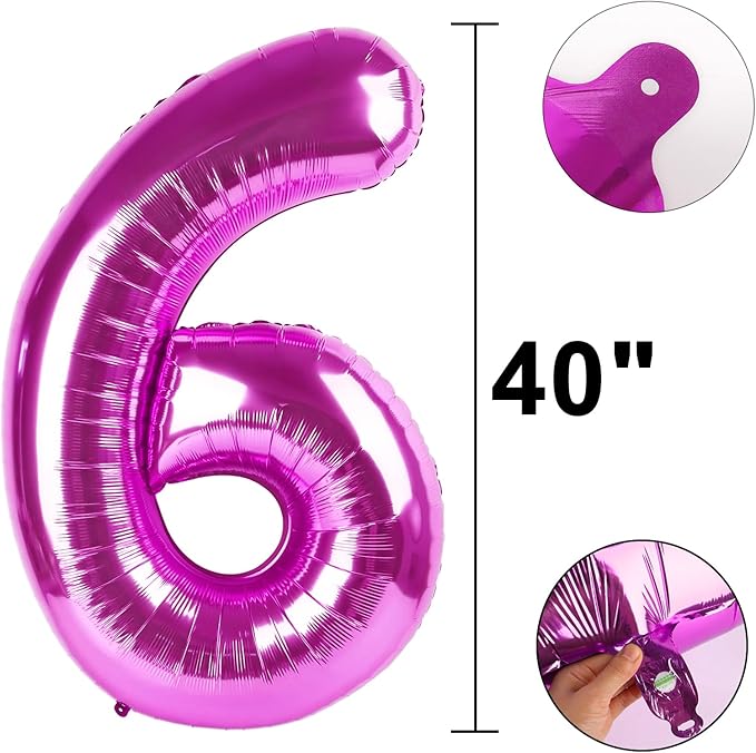 40 Inch Rose Purple Large Balloon Number 6 Balloon,Jumbo Mylar Foil Helium Balloon for 6 16 26 36 45 56 Birthday Digital Balloons for Birthday Party,Wedding Anniversary Party Decorations