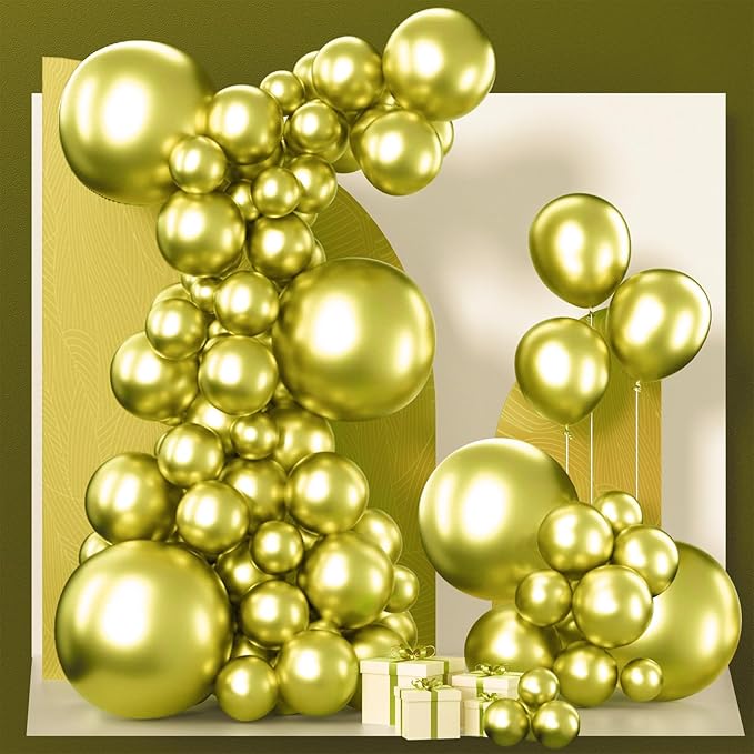 PartyWoo Metallic Lime Green Balloons 140pcs Different Sizes Pack of 18 12 10 5 Inch Metallic Light Pastel Green Balloon Arch Kit for Spring Forest Theme Birthday Tea Party Decorations Green-G109