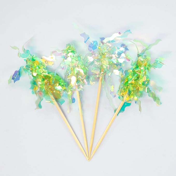 Gyufise 30Pcs Foil Firework Cupcake Toppers Sparkle Tinsel Cake Toppers Tinsel Drink Cake Decoration Cocktail Picks for Birthday Wedding Graduation Party Supplies Green