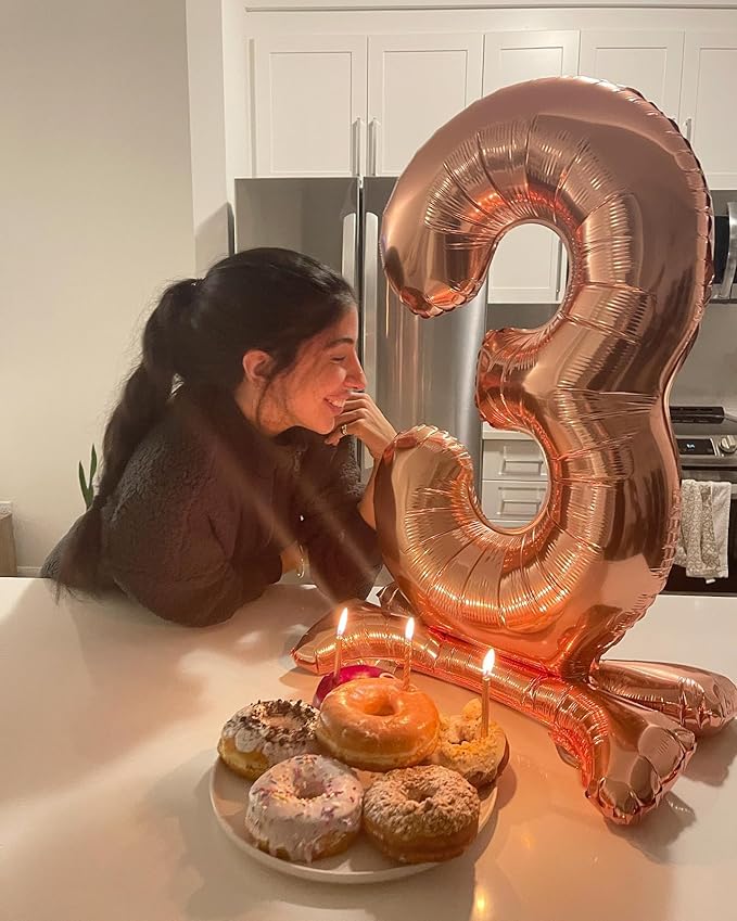 Rose Gold Number 3 Balloon 40 Inch, 3 Balloon Number, 3rd Birthday Decorations, Rose Gold Party Supplies for Boys Girls