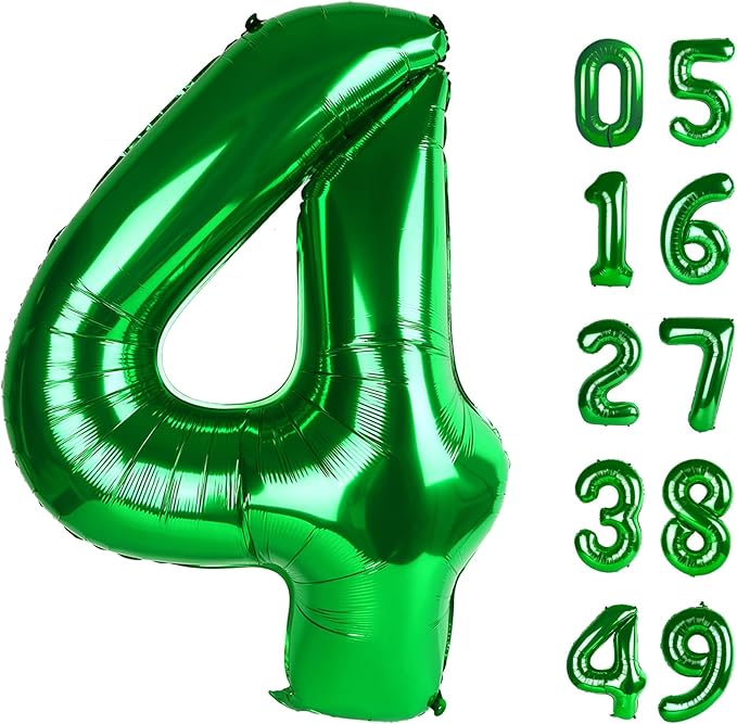40 Inch Green Large Number 4 Birthday Balloon, Giant Number Four 14 24 34 40 44 Balloons, Foil Mylar Big Balloons for Anniversary Graduation Supplies Decorations