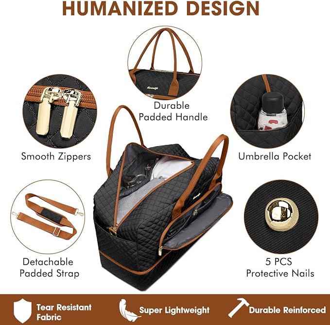 Travel Duffle Bag Weekender for Women - Carry-On Overnight Bag Personal Item Bag with Shoe Compartment & Wet Pocket Large Weekend Tote Bags with Toiletry Bag Hospital Bags for Labor and Delivery