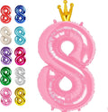 Helium Foil Pink Crown Number 8 Balloon 40 Inch, Mylar Eight Numbers 8 18 28 38 48 58 80 88 Birthday Balloons, Pink Crown Women Men Anniversary Graduations Party Supplies