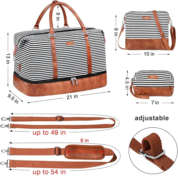 IBFUN Weekender Bags for Women, 21" Weekender Travel Bag, Travel Duffle Bag with Shoe Compartment Carry on Overnight Duffel Bag for Weekend Travel Business Trip, 3PCS