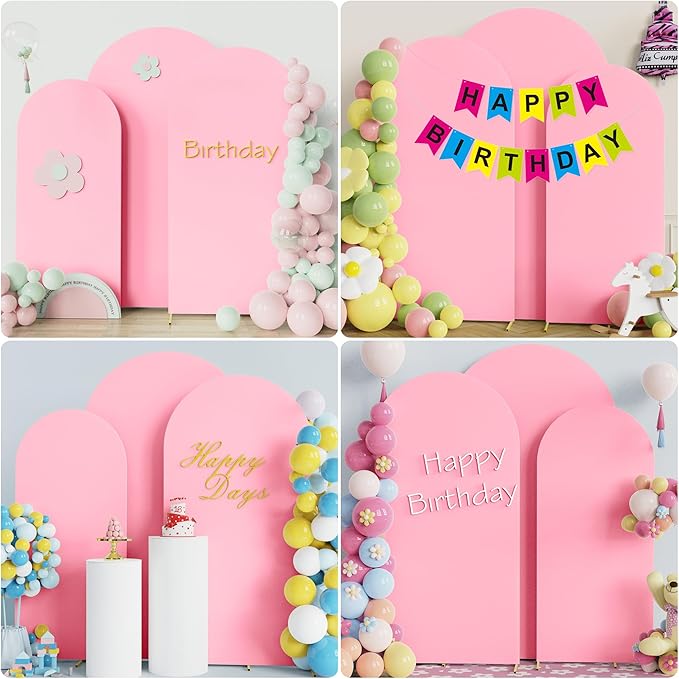Wokceer Wedding Arch Cover (7.2FT, 6.6FT, 6FT) Set of 3 Spandex Fitted Wedding Arch Stand Covers for Round Top Chiara Arch Backdrop Stands Cover for Birthday Party Ceremony Banquet Decor Pink