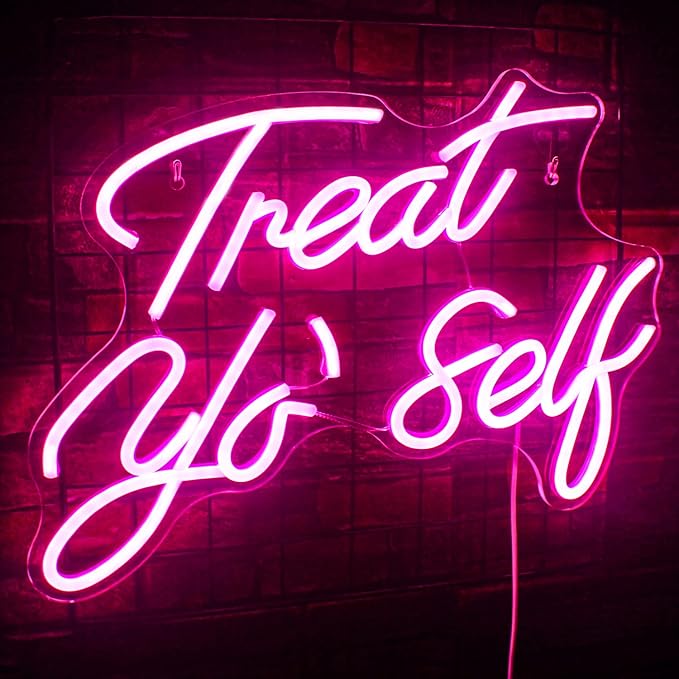 Gamerneon Treat Yourself Neon Sign Pink Led Word Neon Lights Usb Neon Light Signs for Bedroom Home Light Up Letter Neon for Birthday Party Gifts