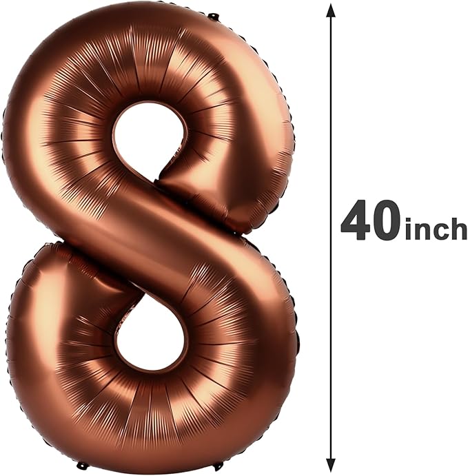 Dark Brown Foil Number 8 Balloon 40 Inch, Helium Mylar Eight Number 8 18 28 38 48 58 80 88 Birthday Balloons, 8th Coffee Brown Women Men Wedding Anniversary, Graduations Party Supplies