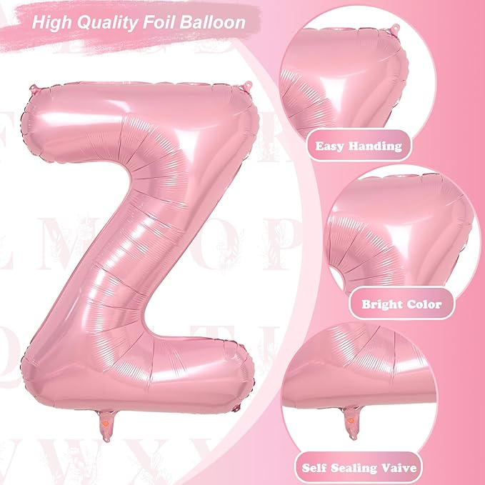 Z Letter Balloon Pastel Pink, 40" Alphabet Foil Word Balloons, Large Inflatable Light Pink Balloon Letter Z, XXL Mylar Custom Letter Balloon Light Pink for Girls Birthday Party Decoration Supplies