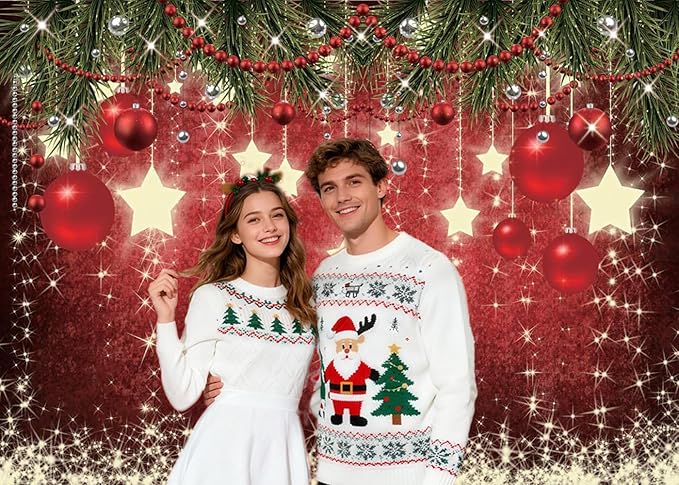 CHAIYA 10x8ft Christmas Red Photography Backdrop Xmas Theme Backdrop New Year Decoration Background Christmas Family Party Decorations Banner