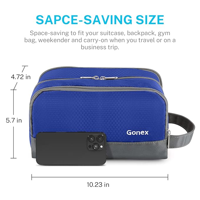 Gonex Travel Toiletry Bag Nylon, Shaving Bag Toiletry Organizer Blue