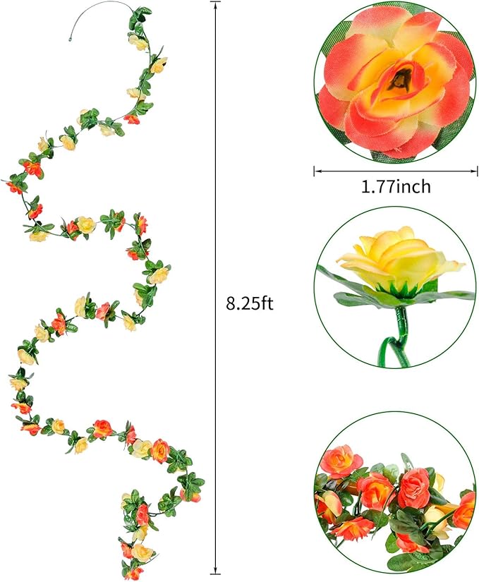 Miracliy 9Pcs 74FT Flower Garland Artificial Rose Arch Vines Fake Spring Floral Garland for Flower Wall Backdrop Wedding Mothers Day Garden Tea Party Decoration