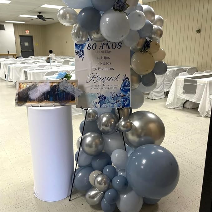 Dusty Blue Balloon Set, 60Pcs 12 Inch Retro Baby Slate Blue Ivory White Metallic Silver Balloons Birthday Decor, Pastel Blue Beige Cream Ocean Balloon for Bridal Wedding Gender Reveal Party Decoration