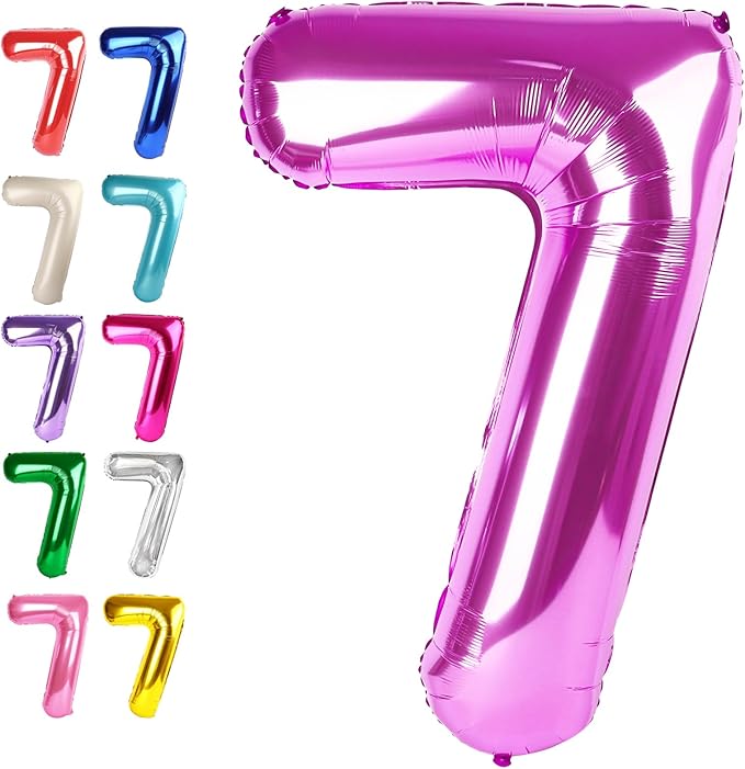Digital Number 7 Rosy Purple Birthday Balloon 40 Inch, Foil Balloons for 7 17 27 70 77 Party Decorations Supplies, Rosy purple Mylar Numbers Balloon for Seven Wedding Anniversary