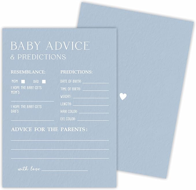 Minimalism Baby Shower Game Kits - Baby Prediction & Advice - Mist Blue - 30 Fill In Style Game Cards Each Set, Gender Reveal, Baby Announcement, Party Favor & Decor - B01