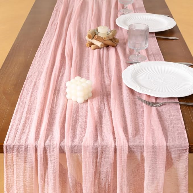 Socomi 6pcs Pink Gauze Easter Spring Cheesecloth Table Runner Blush 120 Inch Rustic Boho Cheese Cloth Runner for Wedding Party Baby Bridal Shower Centerpiece Decoration Holiday Home Decorations
