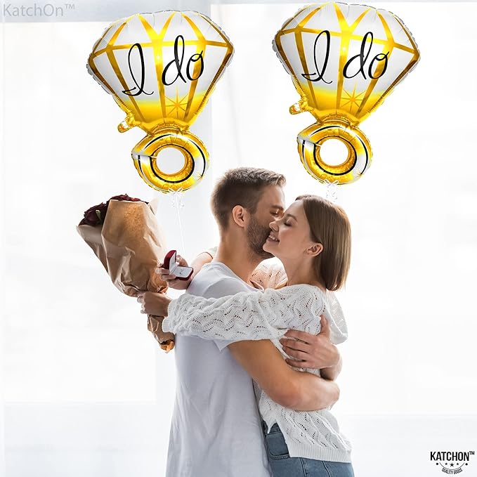 KatchOn, Gold Ring I Do Balloon - 25 Inch, Pack of 2 | Engagement Ring Balloon Set for Engagement Party | I Do Ring Balloons for I Do Decorations | Bachelorette Party Supplies for I Do BBQ Decorations