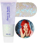 Iridescent White Face Glitter,Color Changing Mermaid Body Hair Glitter Gel,Chunky Glitter Face Paint,Sparkling Sequin for Face Body,Halloween Festival Party Chameleon Glitter Makeup,50ml