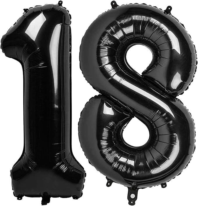 Black Number 18 Balloon - 40 Inch, Birthday Party Decorations, Anniversary & Graduation Supplies