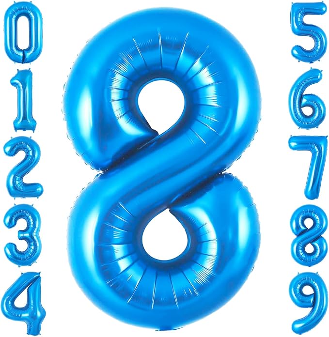 Blue 8 Balloon Number,40 Inch Number 8 Balloon Big Blue 8 Foil Mylar Helium Balloon for Birthday Party Decorations