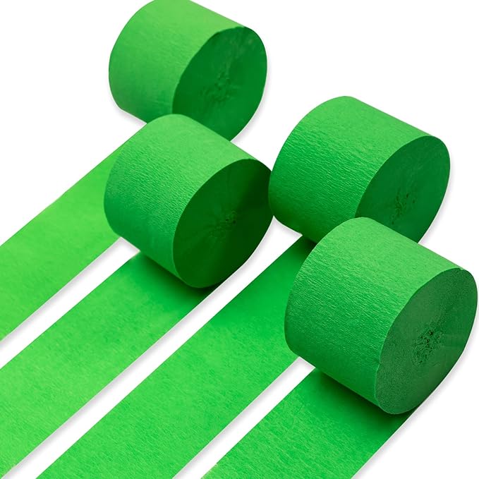 PartyWoo Crepe Paper Streamers 4 Rolls 328ft, Pack of Lime Green Crepe Paper for Party, Wedding, Birthday, Baby Shower Decorations (1.8 Inch x 82 Ft/Roll)
