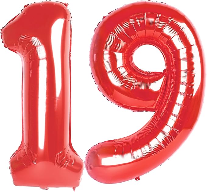 Red Jumbo Number 19 Balloon 40 Inch, Boy Girl 19 Birthday Supplies, Foil Helium 19 Birthday Giant Balloon, Mylar Red Number Balloons Anniversary Decorations