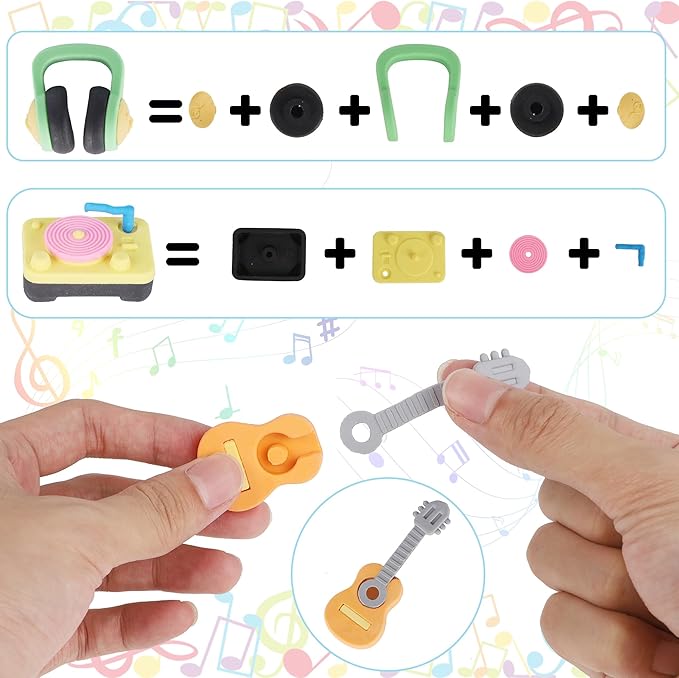 24 Pcs Erasers for Kids, Mini Pencil Eraser Bulk Classroom Prizes, Fun Puzzle Erasers for Preschool Elementary Student, Back to School Supplies (Musical Instrument)