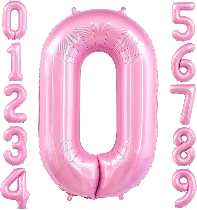 Light Pink 0 Balloon,Pastel Pink 0 Balloons Number,40 Inch Helium Foil Mylar Number 0 Balloon for Birthday Party