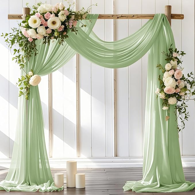 Wedding Arch Draping Fabric 30'' x 18FT Sheer Chiffon Arch Drape Backdrop 1 Panel Sage Green Drape for Easter Bridal Shower Baby Shower Photo Booth Church Decor Birthday Party Outdoor Decor