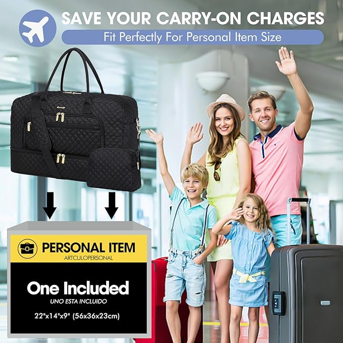 Travel Duffle Bag Weekender for Women - 38L Carry-On Overnight Personal Item Bag with Shoe Compartment & Wet Pocket Weekend Tote Bags with Toiletry Hospital Bags for Labor and Delivery