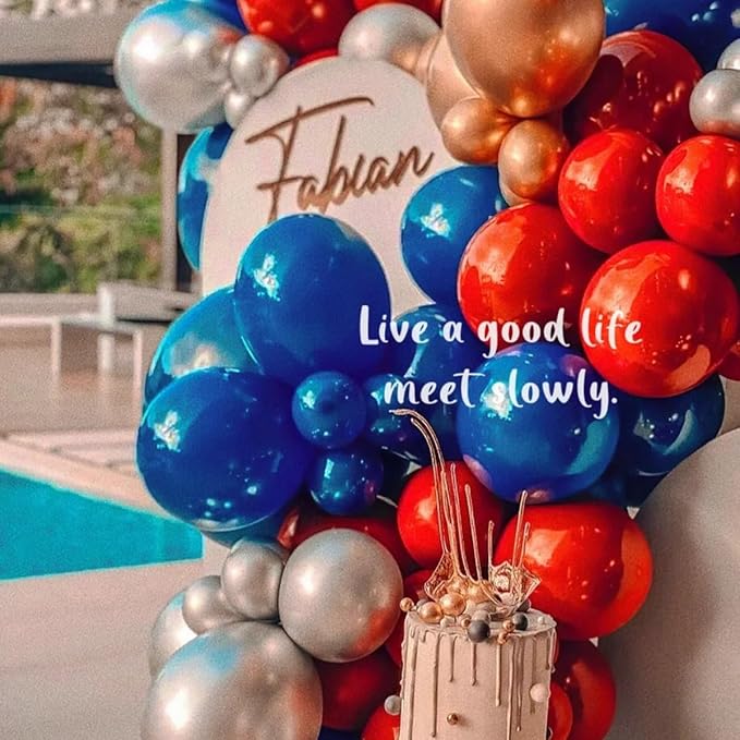 Blue Red White Balloons Arch Garland Kit, 147 Pcs Royal Blue Red White Confetti Blue Red Balloon for Graduation Birthday Party Baby Shower Wedding Decorations