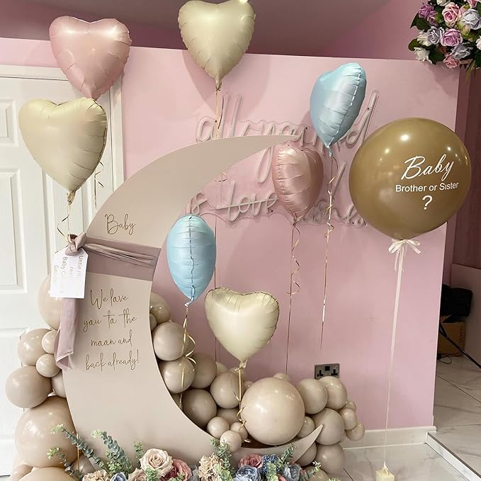 Baby Blue Heart Balloons,10Pcs Cream White Blue Foil Heart Shaped Balloons,18Inch Sand White Pastel Blue Helium Balloon for Valentines,Engagement,Birthday,Baby Shower,Wedding Party Decorations