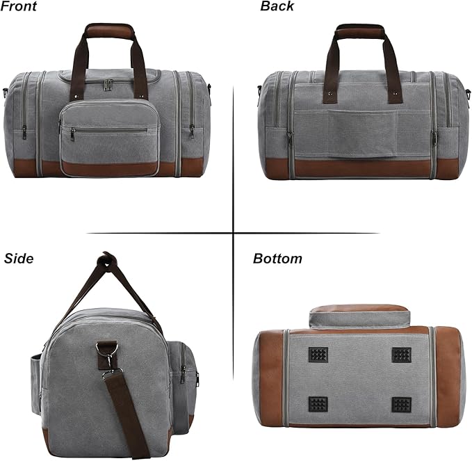 Litvyak Duffle Bag for Travel, 50L Canvas Travel Duffel Bags Overnight Weekend Gym Carry On Luggage Bag for Men & Women(Grey+Toiletry Bag)