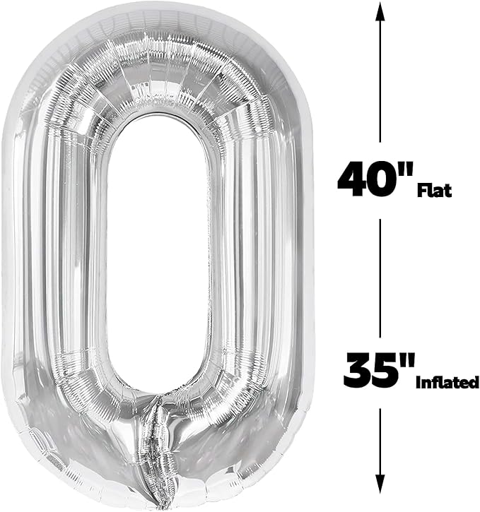 Silver 40 Inch 10 Number Balloons, 10 Decorations for 10 100 Birthday, Foil Giant Birthday Graduations Anniversary Party Balloons