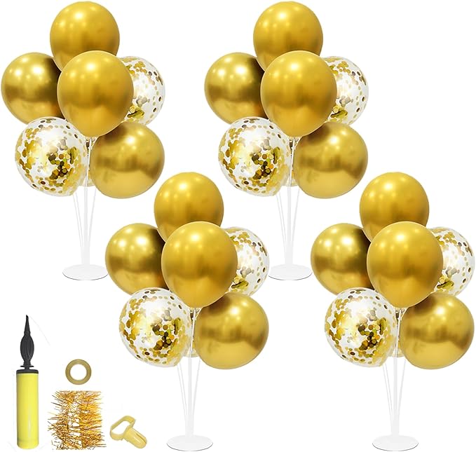 Gold Party Decorations 4Set Balloon Stand Table Centerpieces for Birthday Bridal Shower Wedding Anniversary Engagement Mother's Day Father's Day Graduation Decorations 2026 New Years Eve