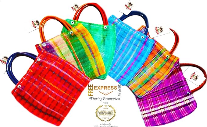 Alondra's Imports NEW (TM) Uniquely Designed Mini Tote Favor Bags - Mexican Candy & Mercado Bags (Mesh) - 10 x 7 - Multi-Colored (24 PACK)
