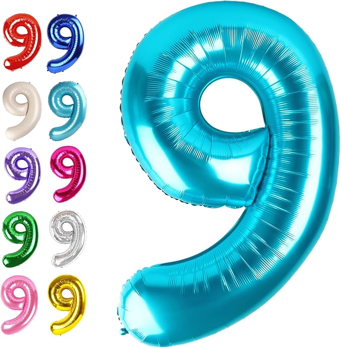 Big Blue 40 Inch 9 Balloon Number, Jumbo Giant 9th 19 29 39 49 99 Birthday Party Decorations, Large Blue Foil Balloons Anniversary Birthday Party Engagement Decorations