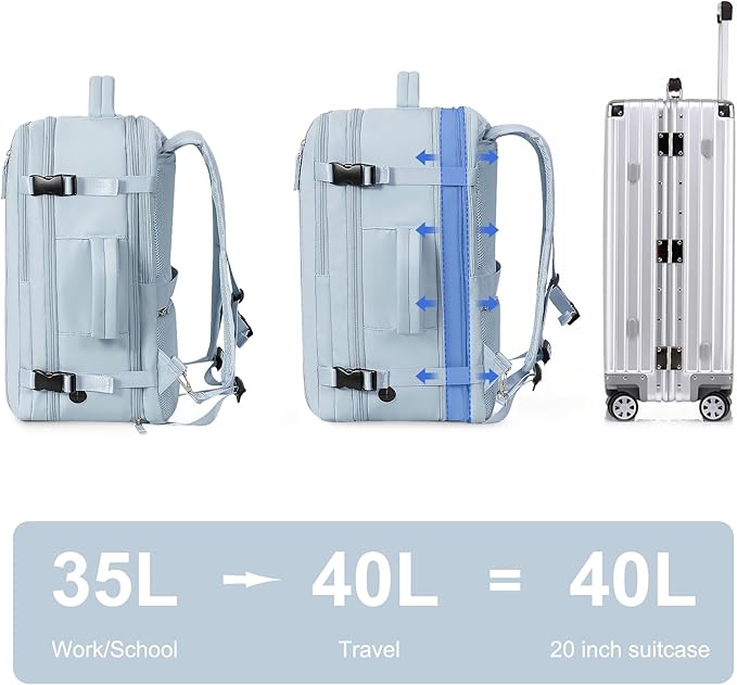 Hanples Large Travel Backpack for Women, 35L Carry on Luggage Backpack,17 Inch Laptop Backpack with USB Charging Port, Waterproof Casual Bag Gift for Men with 2 Toiletry Bags (Light Blue)