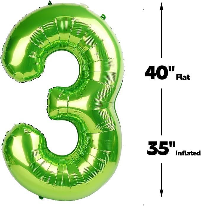 Large 40 Inch Light Green 3 Number Balloon, 3 13 23 30 33 36 38 Light Green Birthday Party Decorations, Numbers Three Foil Balloons for Anniversary Party Graduations Celebration Supplies