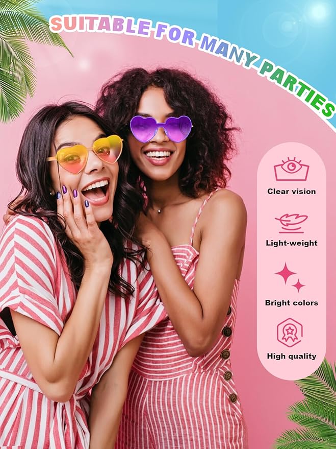 12 Pairs Heart Shaped Sunglasses for Women Colorful Glasses Fun Trendy Transparent Heart Sunglasses Party Favor (Gradient Colors)