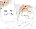 Zodvery Surprise 80th Birthday Party Invitations Cards - 80 Years old Rose Floral Pink Theme Party Supplies for Adult, Woman or Man - 20 Fill in Birthday Party Invitations and 20 Envelopes set/66