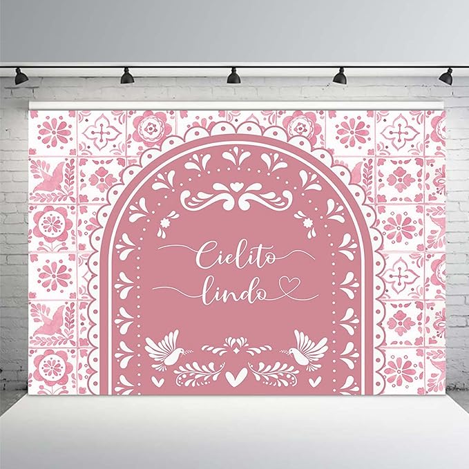MEHOFOND 8x6ft Cielito Lindo Baby Shower Backdrop Pink Arch Cielito Lindo Baby Shower Party Decorations Banner for Girl Mexican Wedding Birthday Fiesta Party Decor Photography Background Supplies