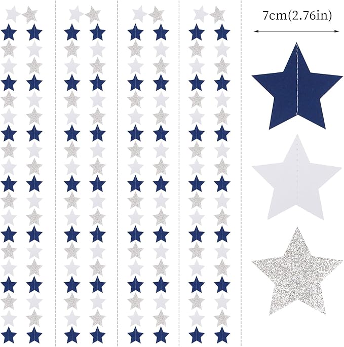 Navy-Blue White-Silver Party-Decorations Birthday Garland - 62ft Twinkle Little Star Hanging Streamers Banner,Wedding Bachelorette Bridal Baby Shower Graduation Decor Hugtmr